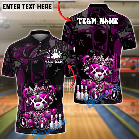 BlueJose Bowling And Pins Cyber Mecha Bear Customized Name, Team Name 3D Shirt (4 Colors)
