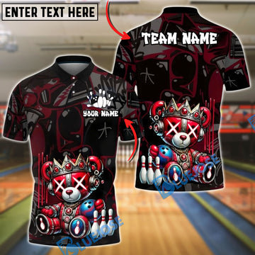BlueJose Bowling And Pins Cyber Mecha Bear Customized Name, Team Name 3D Shirt (4 Colors)