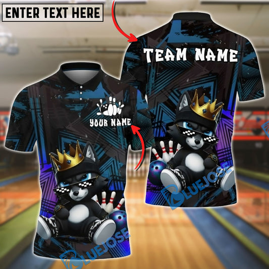 BlueJose Bowling And Pins King Wolf Cartoon Graffiti Style Customized Name, Team Name 3D Shirt (4 Colors)