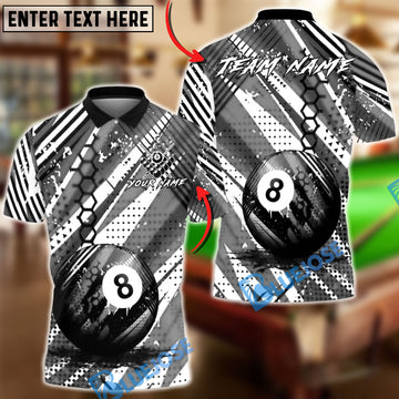 BlueJose Billiards 8-Ball Black Diagonal Stripes Personalized Name, Team Name Unisex Shirt (6 Colors)