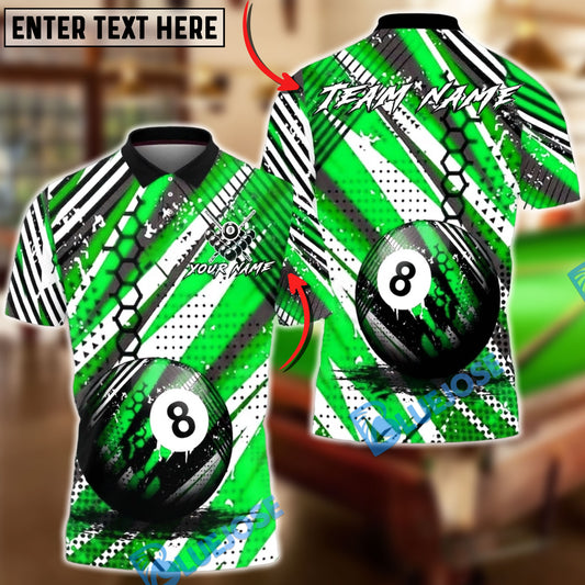 BlueJose Billiards 8-Ball Black Diagonal Stripes Personalized Name, Team Name Unisex Shirt (6 Colors)