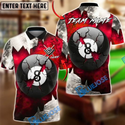 BlueJose Billiards Cracked 8 Ball Grunge Personalized Name, Team Name Unisex Shirt (4 Colors)