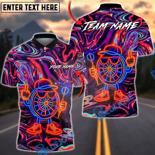 BlueJose Darts Neon Psychedelic Abstract Design Multicolor Options Personalized Name Shirt (4 Colors)