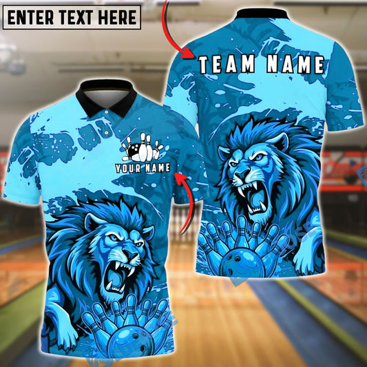 BlueJose Bowling And Pins Fierce Lion Pins Ball Design Customized Name, Team Name 3D Shirt (4 Colors)