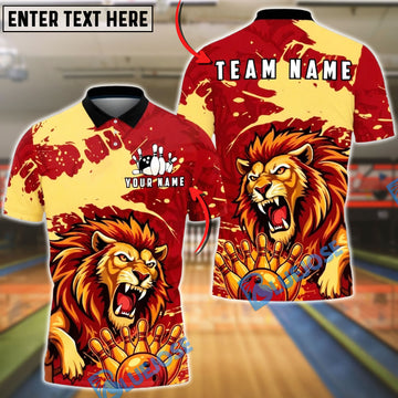 BlueJose Bowling And Pins Fierce Lion Pins Ball Design Customized Name, Team Name 3D Shirt (4 Colors)
