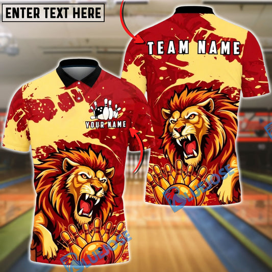 BlueJose Bowling And Pins Fierce Lion Pins Ball Design Customized Name, Team Name 3D Shirt (4 Colors)