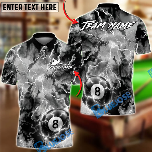 BlueJose Billiards 8-Ball Lightning Storm Personalized Name, Team Name Unisex Shirt (6 Colors)