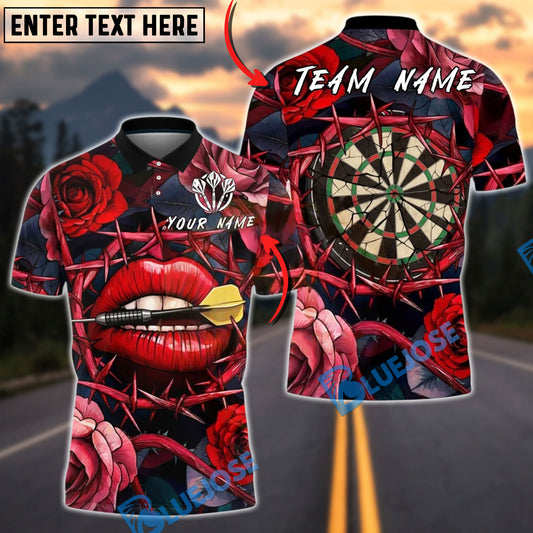 BlueJose Darts Lips Roses Thorns Dartboard Love Trap Customized Name, Team Name 3D Shirt (4 Colors)