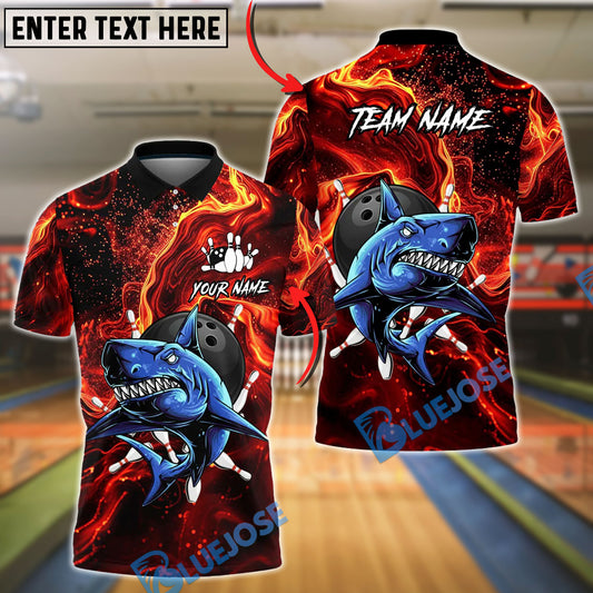 BlueJose Bowling And Pins Shark Storm Customized Name, Team Name 3D Shirt (4 Colors)