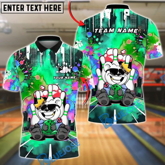 BlueJose Bowling And Pins Bear Graffiti Street Style Customized Name, Team Name 3D Shirt (4 Colors)