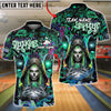 BlueJose Bowling And Pins Reaper Neon Graffiti Skull Girl Customized Name, Team Name 3D Shirt (4 Colors)