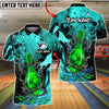 BlueJose Bowling And Pins Bottle Flame Graphic Customized Name, Team Name 3D Shirt (4 Colors)