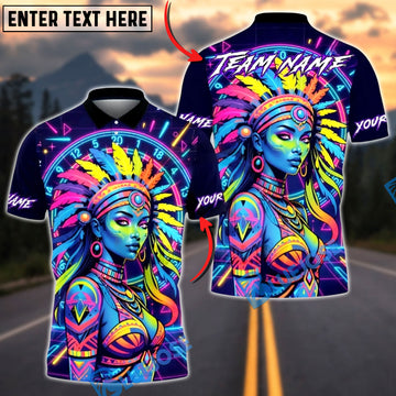 BlueJose Darts Dartboard Neon Native American Woman Colorful Tribal Design Multicolor Options Personalized Name Shirt (4 Colors)