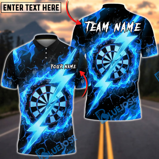 BlueJose Darts Fire Flames Golden Lightning Bolt Multicolor Options Personalized Name Shirt (4 Colors)