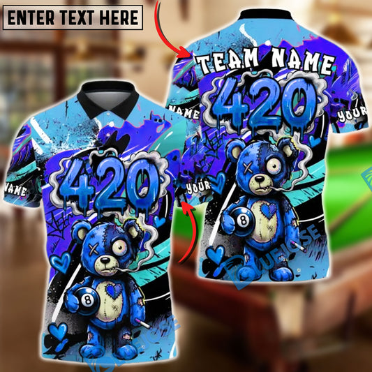 BlueJose Billiards Ball 8 420 Bear Paint Splash Customized Name, Team Name 3D Shirt (4 Colors)