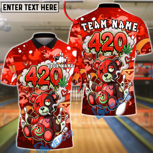 BlueJose Bowling 420 Bear Smoke Art Customized Name, Team Name 3D Shirt (4 Colors)