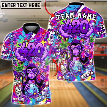 BlueJose Bowling 420 Monkey Graffiti Art Customized Name, Team Name 3D Shirt (4 Colors)