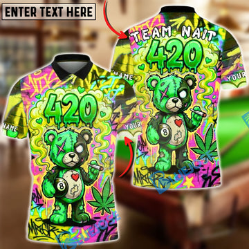 BlueJose Billiards 8-Ball 420 Bear Neon Graffiti Street Art Personalized Name, Team Name Unisex Shirt (4 Colors)