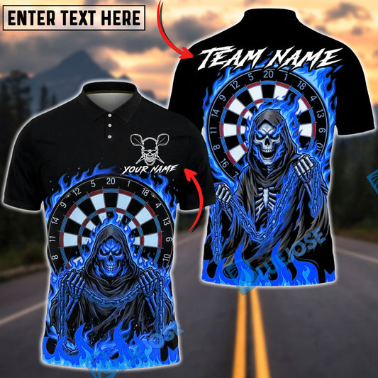 BlueJose Darts Grim Reaper Dartboard Flaming Chains Multicolor Options Personalized Name Shirt (4 Colors)