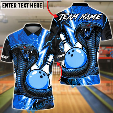 BlueJose Bowling Lightning Cobra Viper Customized Name, Team Name 3D Shirt (4 Colors)