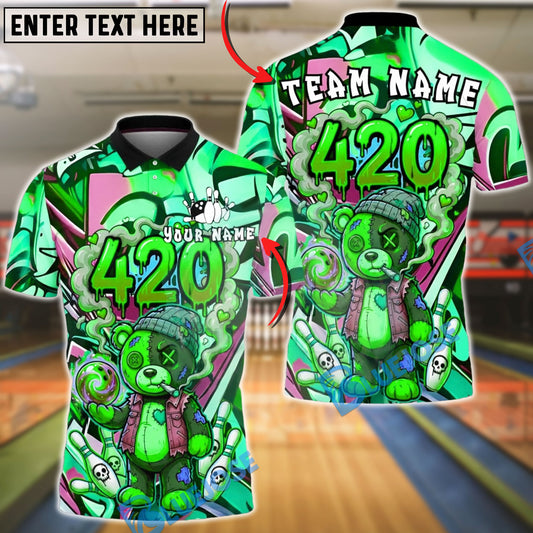 BlueJose Bowling 420 Bear High Customized Name, Team Name 3D Shirt (4 Colors)