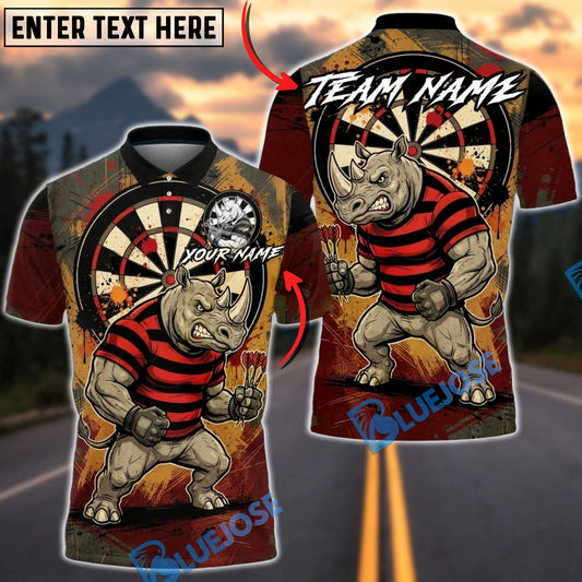 BlueJose Darts Rhino Grunge Street Art Multicolor Options Personalized Name Shirt (4 Colors)