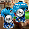 BlueJose Billiards 8 Ball Silver Splash Art Personalized Name, Team Name Unisex Shirt (4 Colors)