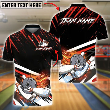 BlueJose Bowling & Pins Black Abstract Design Customized Name, Team Name 3D Shirt (4 Colors)