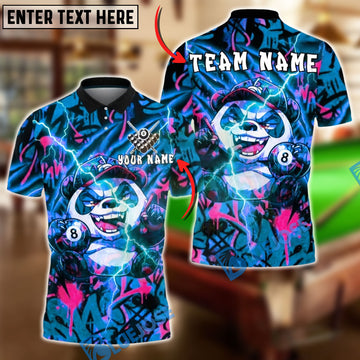 BlueJose Billiards 8-Ball Crazy Panda Character Design Customized Name, Team Name 3D Shirt (4 Colors)