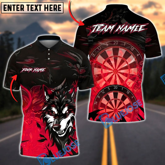 BlueJose Darts Wolf Smoke Design Multicolor Options Personalized Name Shirt (4 Colors)