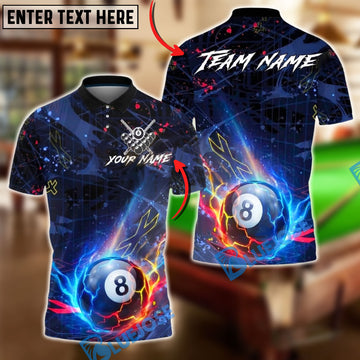 BlueJose Billiards 8-Ball Fire Energy Design Customized Name, Team Name 3D Shirt (4 Colors)