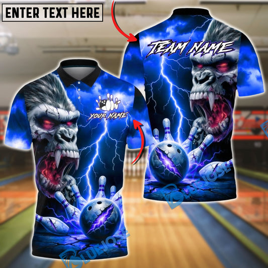 BlueJose Bowling Gorilla Demon Skull Lightning Design Customized Name, Team Name 3D Shirt (4 Colors)