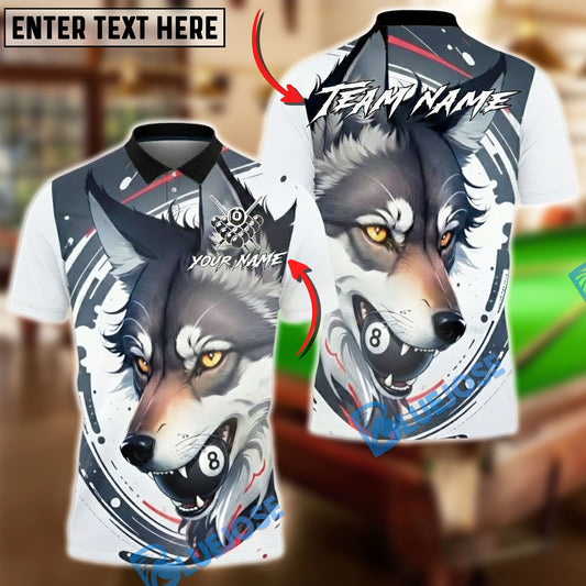 BlueJose Billiards 8-Ball Wolf Dynamic Design Customized Name, Team Name 3D Shirt (4 Colors)