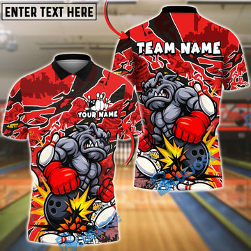 BlueJose Bowling And Pins Boxing Bulldog Explosion Cartoon Style Customized Name, Team Name 3D Shirt (4 Colors)