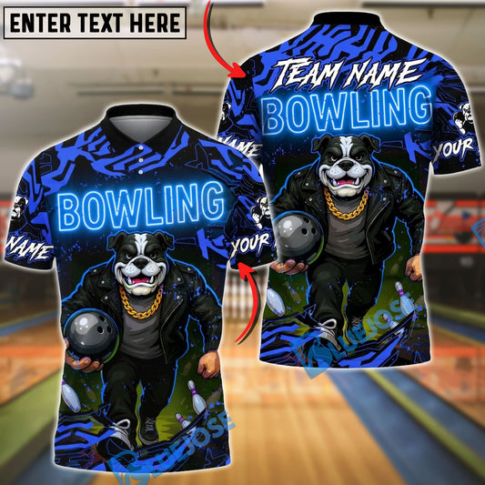 BlueJose Bowling And Pins Neon Bulldog Cool Strike Customized Name, Team Name 3D Shirt (4 Colors)