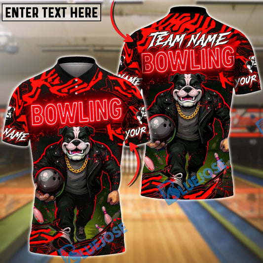 BlueJose Bowling And Pins Neon Bulldog Cool Strike Customized Name, Team Name 3D Shirt (4 Colors)