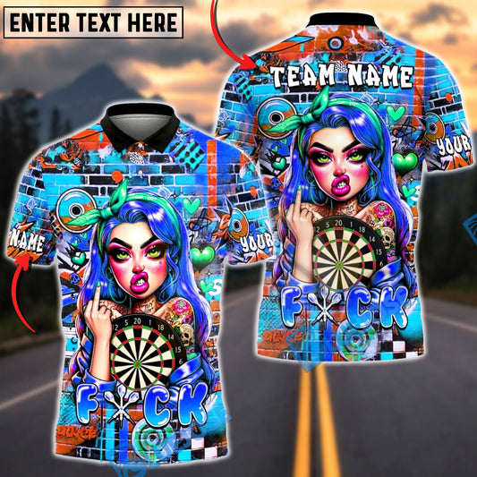 BlueJose Darts Graffiti Rebel Girl Dartboard Multicolor Options Personalized Name Shirt (4 Colors)
