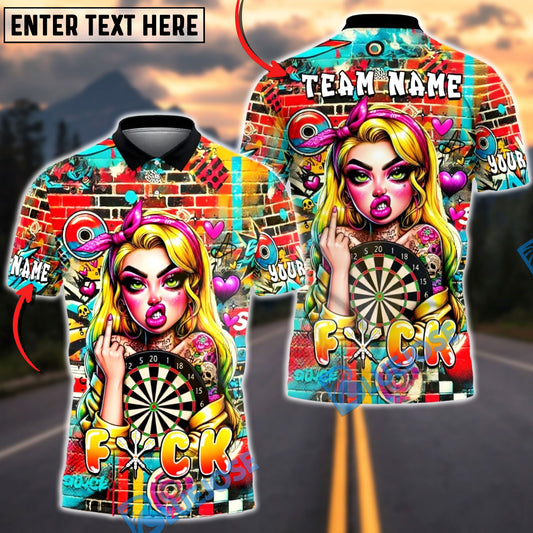 BlueJose Darts Graffiti Rebel Girl Dartboard Multicolor Options Personalized Name Shirt (4 Colors)