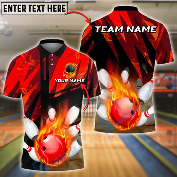 BlueJose Bowling And Pins Fire QN Customized Name 3D Shirt (6 Colors)
