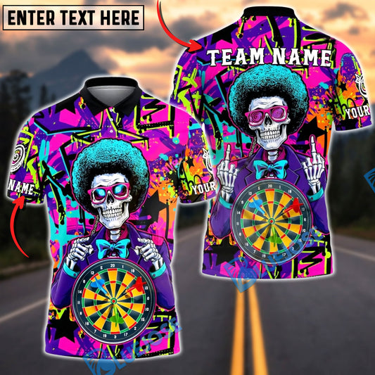 BlueJose Darts Neon Afro Skull Multicolor Options Personalized Name Shirt (4 Colors)