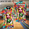 BlueJose Bowling & Pins Punk Girl Graffiti Wall Bowling Ball Tattoo Style Customized Name, Team Name 3D Shirt (6 Colors)