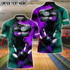BlueJose Bowling & Pins Dinosaur Smash Design Customized Name, Team Name 3D Shirt (4 Colors)