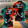 BlueJose Bowling & Pins Dinosaur Smash Design Customized Name, Team Name 3D Shirt (4 Colors)