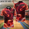 BlueJose Bowling And Pins Fire Bull Flaming Customized Name, Team Name 3D Shirt (4 Colors)