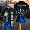 BlueJose Darts Horror Zombie Face Flaming Dartboard Design Personalized Name, Team Name Unisex Shirt (4 Colors)