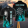 BlueJose Darts Horror Zombie Face Flaming Dartboard Design Personalized Name, Team Name Unisex Shirt (4 Colors)