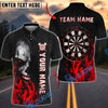 BlueJose Darts Horror Zombie Face Flaming Dartboard Design Personalized Name, Team Name Unisex Shirt (4 Colors)