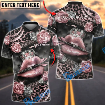 BlueJose Darts Queen Lips Crown Roses Leopard Pearl Pattern Personalized Name Shirt