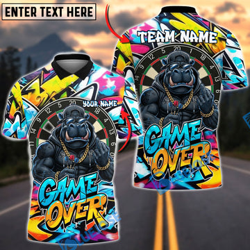 BlueJose Darts Street Hippo Graffiti Dartboard Multicolor Options Personalized Name Shirt (4 Colors)