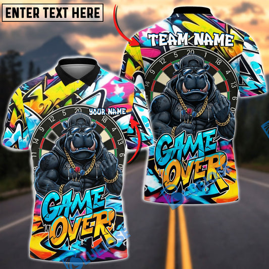 BlueJose Darts Street Hippo Graffiti Dartboard Multicolor Options Personalized Name Shirt (4 Colors)